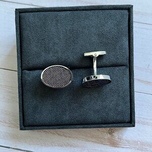 Men’s Oval Cufflinks Purple & Silver Tone Formal